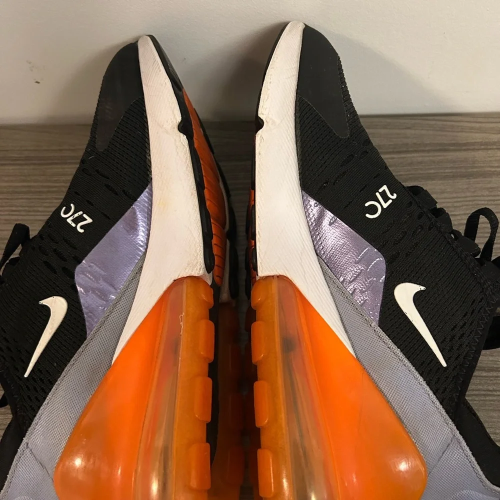 Nike Air Max 270 Black Orange Accent Sneakers Women’s 7 / Youth 5.5 - Picture 6 of 9